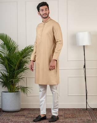 Beige fine cotton kurta set 3