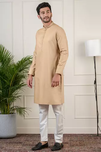 Beige fine cotton kurta set