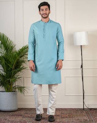 Teal fine cotton kurta set 1