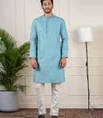 Teal fine cotton kurta set