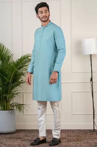 Teal fine cotton kurta set