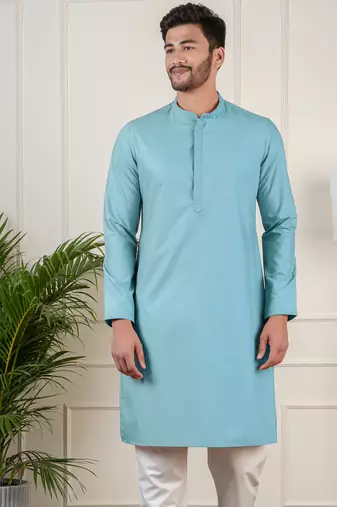 Teal fine cotton kurta set