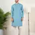 Teal cotton pathani kurta set with patch pocket