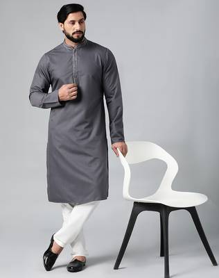 Grey cotton dori embroidered kurta set 1