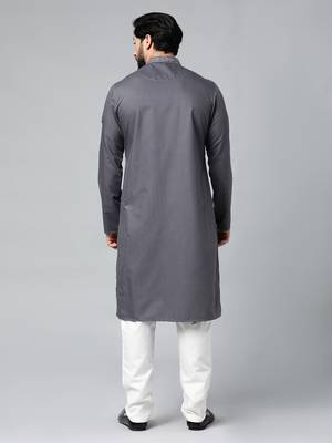 Grey cotton dori embroidered kurta set 3