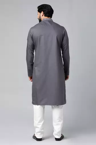 Grey cotton dori embroidered kurta set