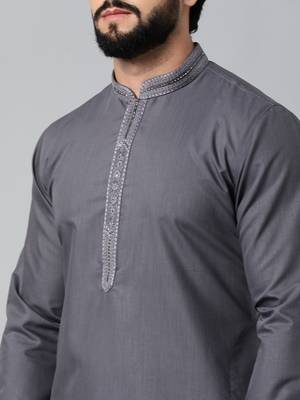 Grey cotton dori embroidered kurta set 4