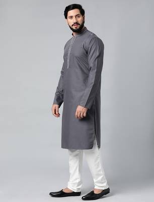 Grey cotton dori embroidered kurta set 5