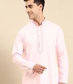 Baby pink cotton dori embroidered kurta set