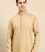 Beige cotton dori embroidered kurta set