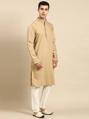 Beige cotton dori embroidered kurta set 5