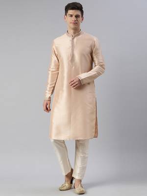 Peach art silk embroidered kurta set 1