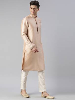 Peach art silk embroidered kurta set 4