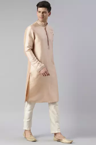Peach art silk embroidered kurta set
