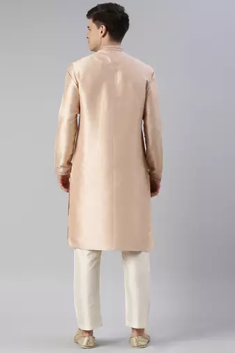 Peach art silk embroidered kurta set