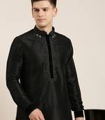 Black art silk embroidered kurta set