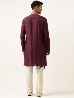 Wine asymetric embroidered kurta set 5