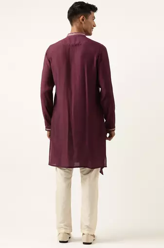 Wine asymetric embroidered kurta set