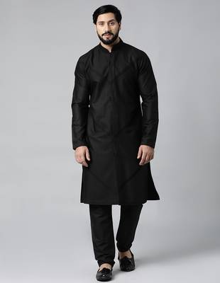 Black pleated cotton kurta set 1