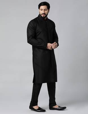 Black pleated cotton kurta set 2