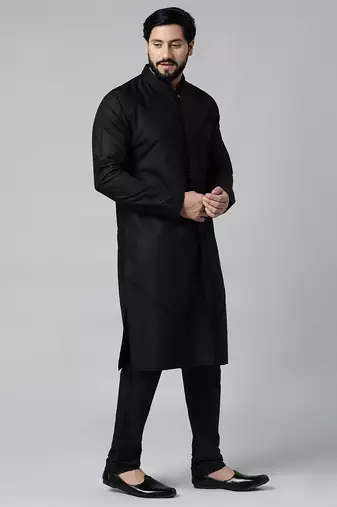 Black pleated cotton kurta set