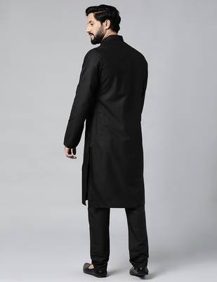 Black pleated cotton kurta set 3