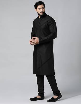 Black pleated cotton kurta set 4