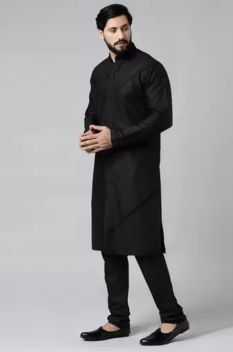 Black pleated cotton kurta set