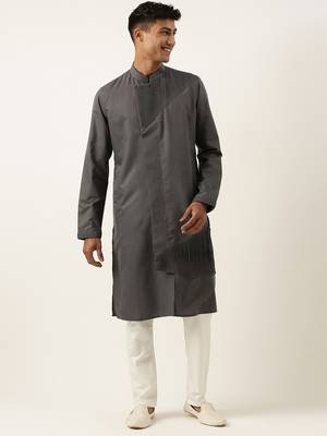 Grey pleated cotton kurta set 1