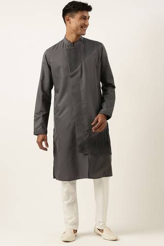 Grey pleated cotton kurta set
