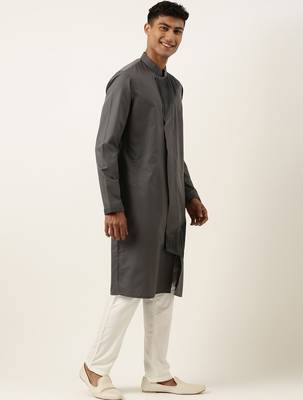 Grey pleated cotton kurta set 4