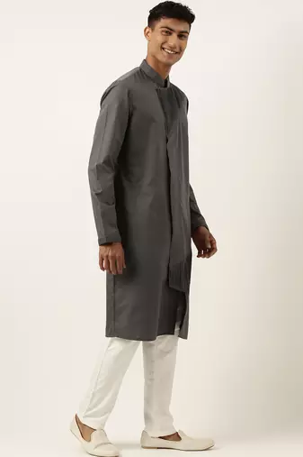 Grey pleated cotton kurta set