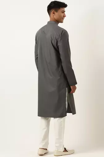 Grey pleated cotton kurta set