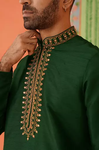Sage green mirror embroidered kurta set