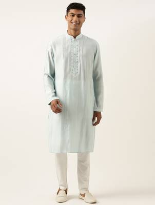 Sky blue mirror embroidered kurta set 1