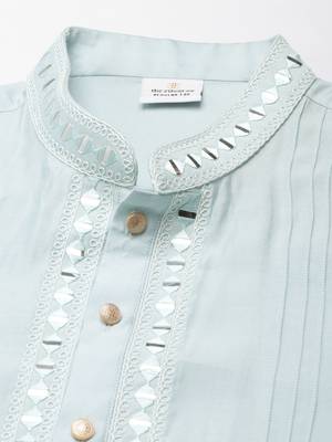 Sky blue mirror embroidered kurta set 2