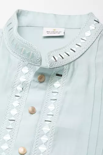 Sky blue mirror embroidered kurta set
