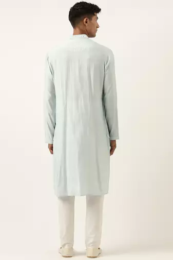 Sky blue mirror embroidered kurta set