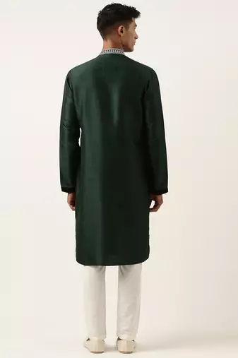 Green embroidered layered kurta set