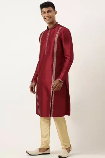 Maroon geometrical embroidery kurta set