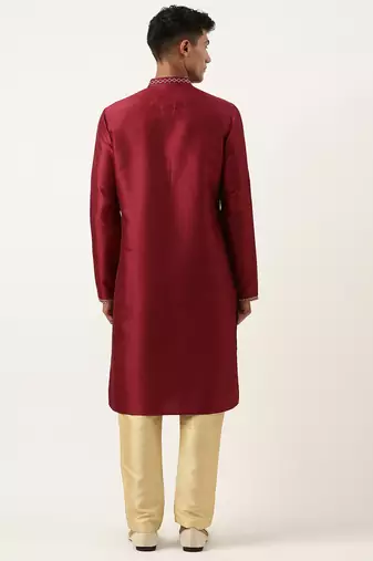 Maroon geometrical embroidery kurta set