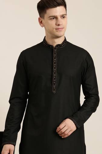 Black cotton dori embroidery kurta set