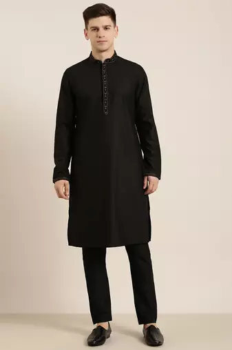 Black cotton dori embroidery kurta set