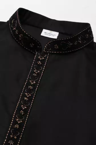 Black cotton dori embroidery kurta set