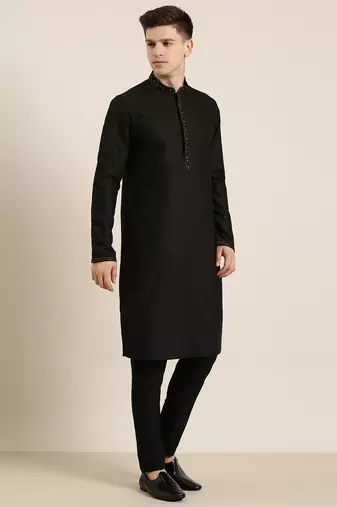 Black cotton dori embroidery kurta set