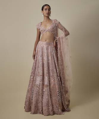 pink embroidered satin lehenga 1