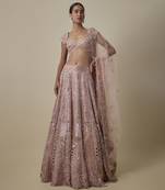 pink embroidered satin lehenga