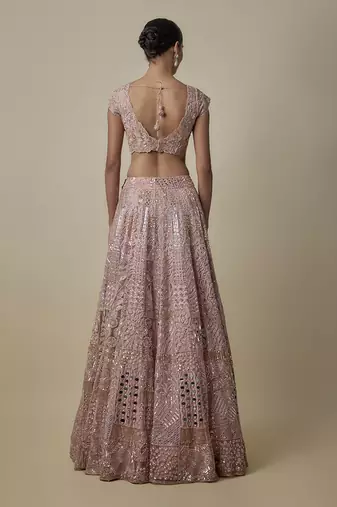 pink embroidered satin lehenga