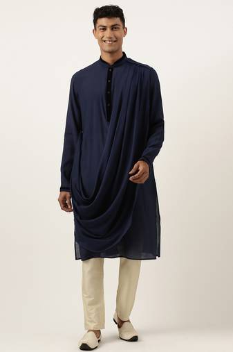 Navy multi style draped kurta set