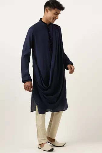 Navy multi style draped kurta set